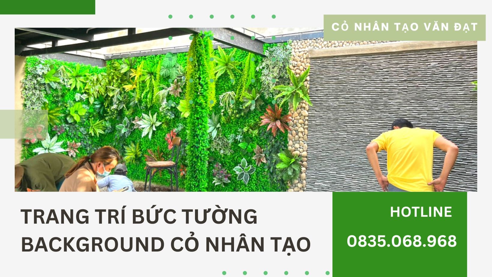 Trang trí bức tường background cỏ nhân tạo