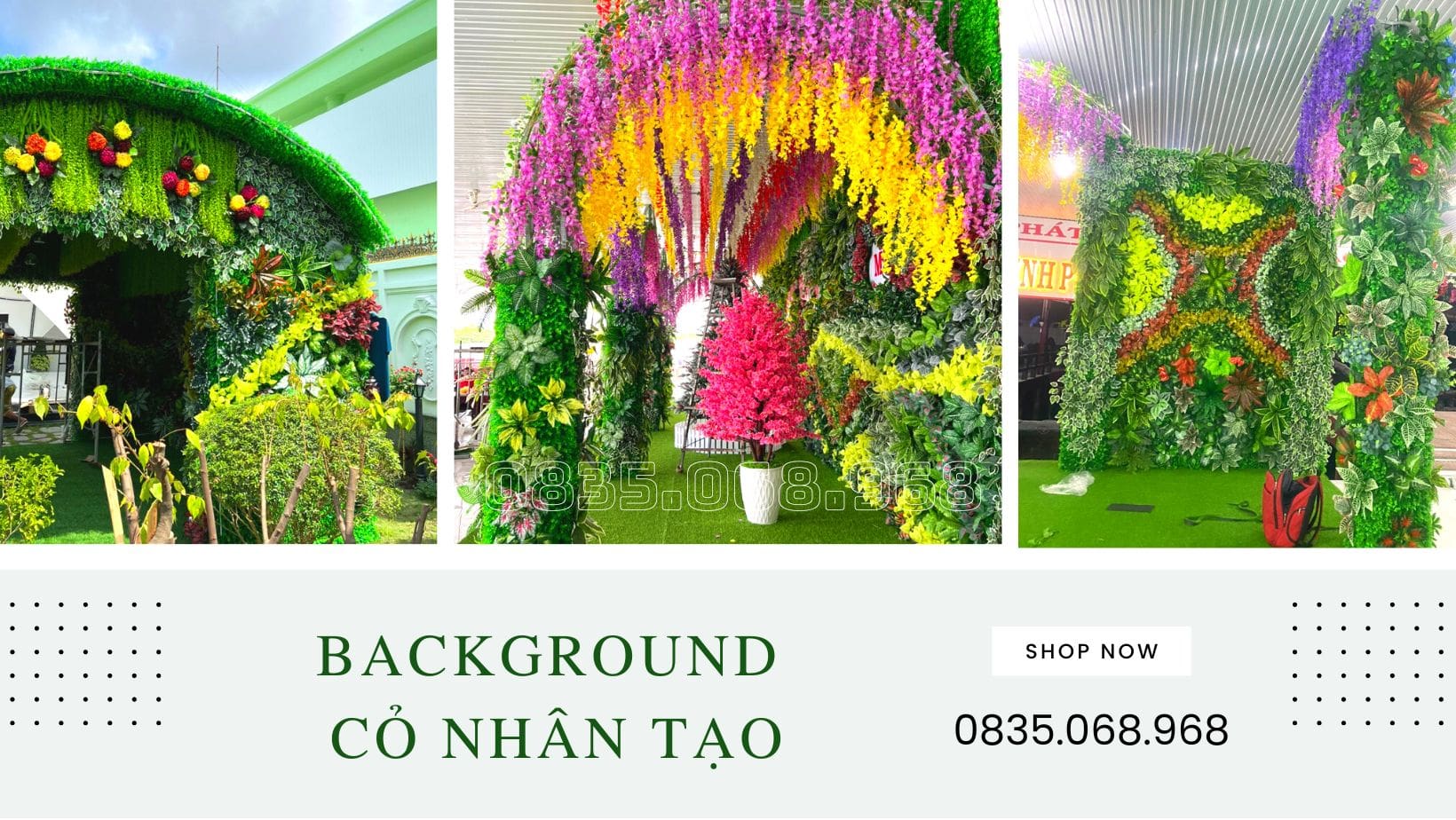 Trang trí bức tường background cỏ nhân tạo