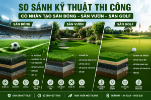 So sánh kỹ thuật thi công Cỏ nhân tạo sân bóng, sân vườn, sân golf